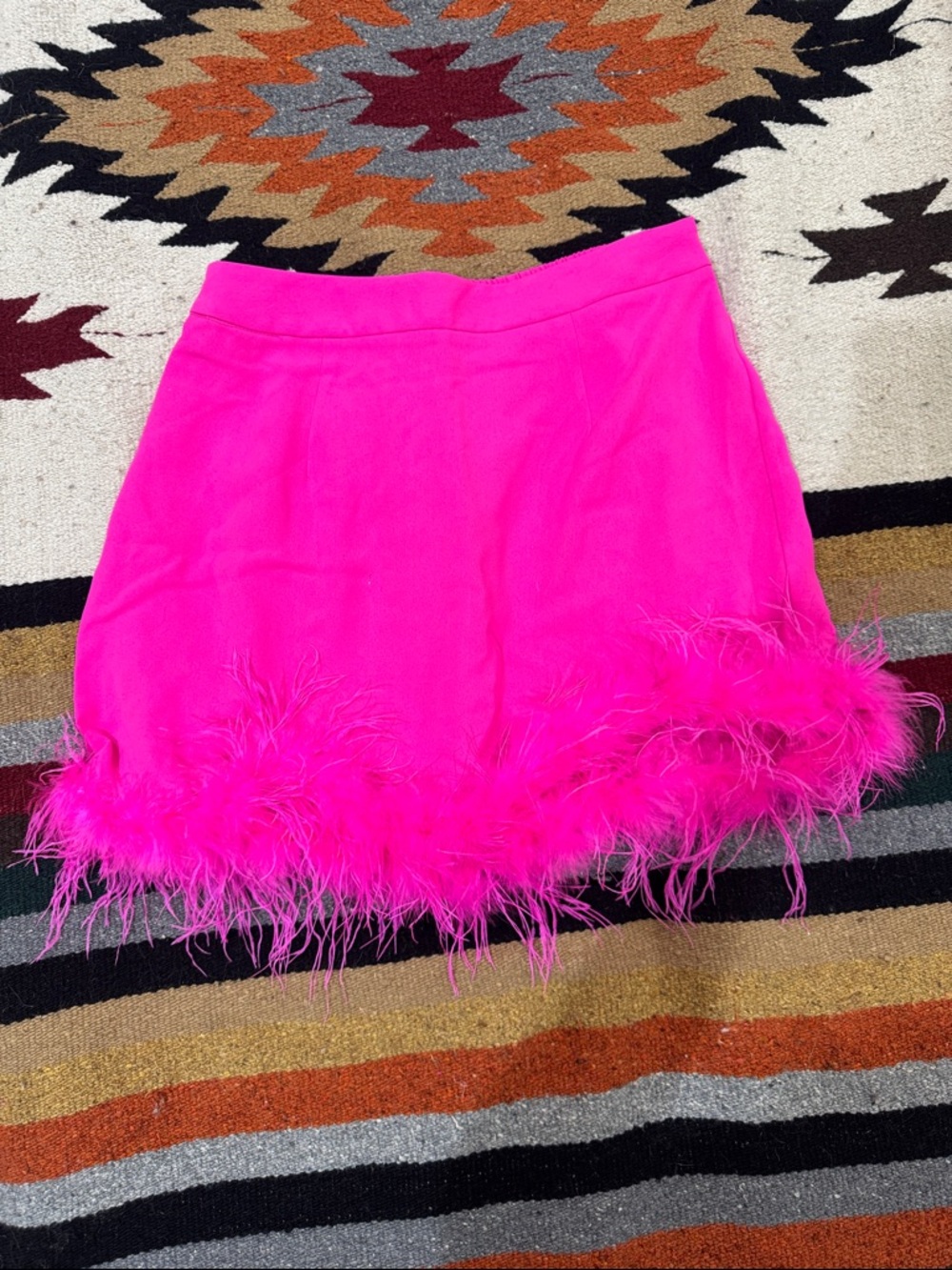 Hot Pink Feather-Trim Mini Skirt